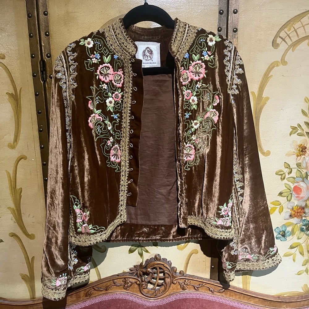 SOLD💫Chasing Unicorns Dark Horse Embroidered Jacket in Toffee